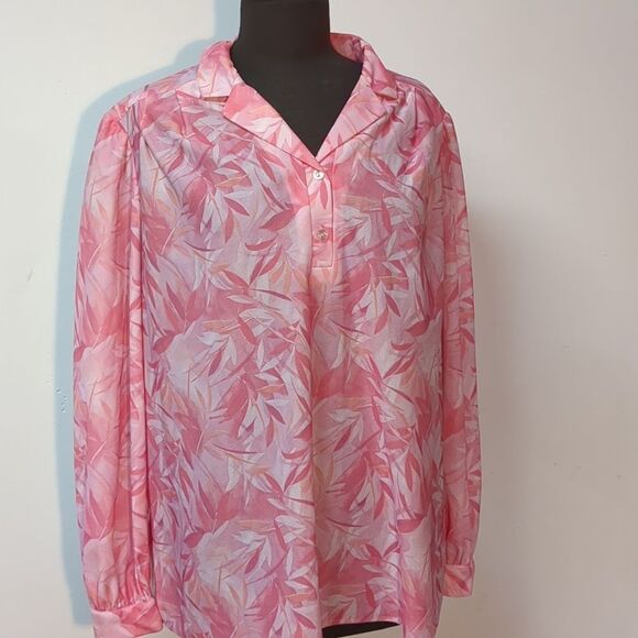 Plus Size Vintage 70s crepe floral high v neck blouson sleeve blouse Size XXL - Picture 2 of 10
